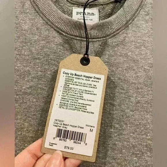 NWT prAna Heather Gray Cozy Up Beach Hopper Blouson Dress Sz M - Picture 5 of 6